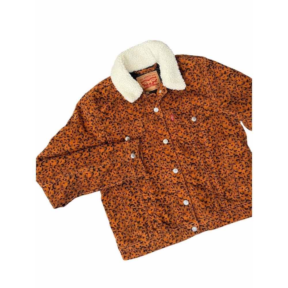 Levi'sWomen Leopard Trucker Jacket Corpcore Print Corduroy Sherpa  Sz Medium
